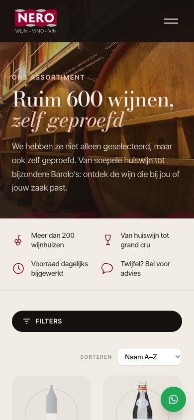 Het assortiment van Nero Wijn op een telefoon